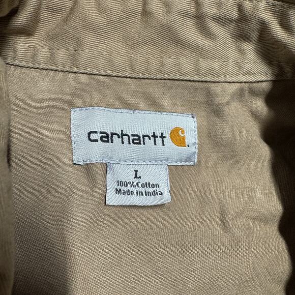 Carhartt Heavy Canvas Pearl Snap Western Button Up Shirt Mens L Beige Workwear - Picture 2 of 10